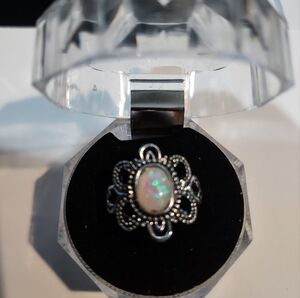 Handcrafted faux Opal and alloy ring size 7.25